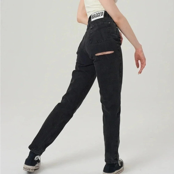 The Ragged Priest Butt Cut Black Mom Jeans High Waisted Pants Charcoal 26 - Picture 1 of 16
